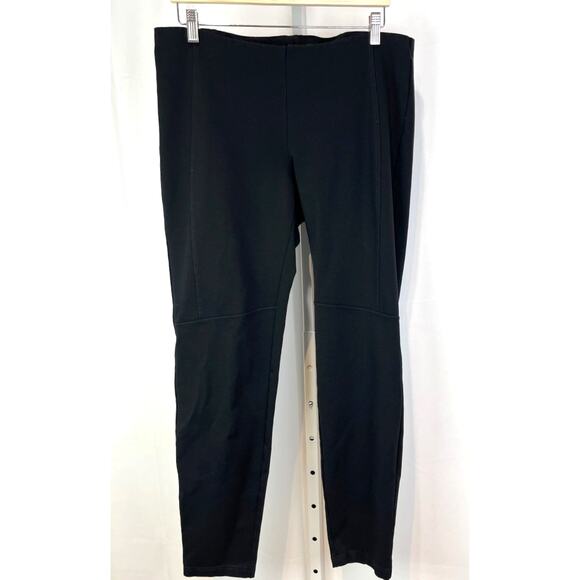 EILEEN FISHER Size M Ponte Knit Pull On Pants Elastic Waist Seamed Skinny Black - Picture 1 of 8